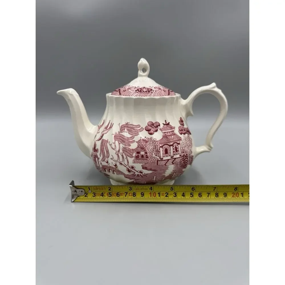 Vintage Royal Wessex Willow Rosa Red White Lidded Teapot Asian Design